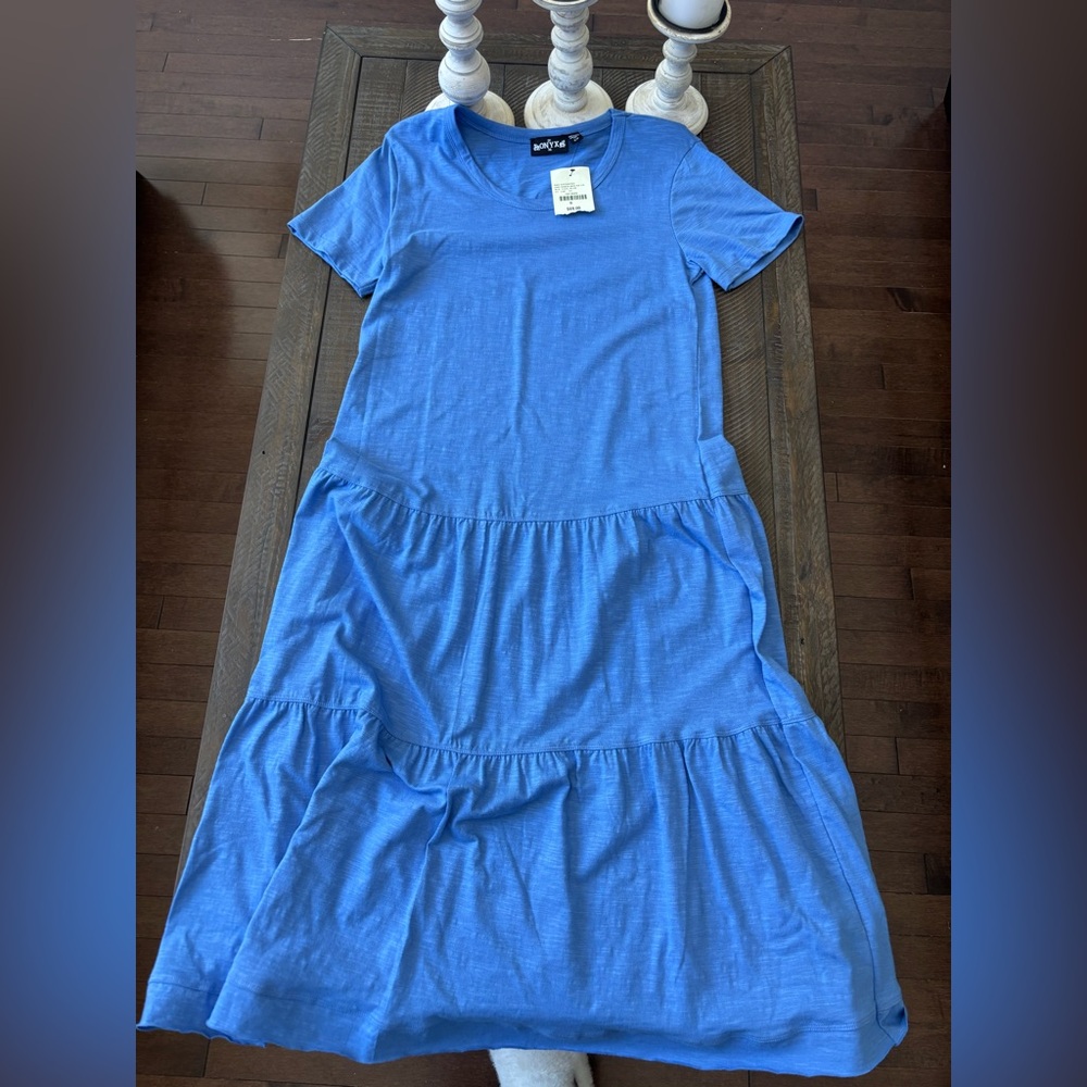 Blue woman's dress with ruffles